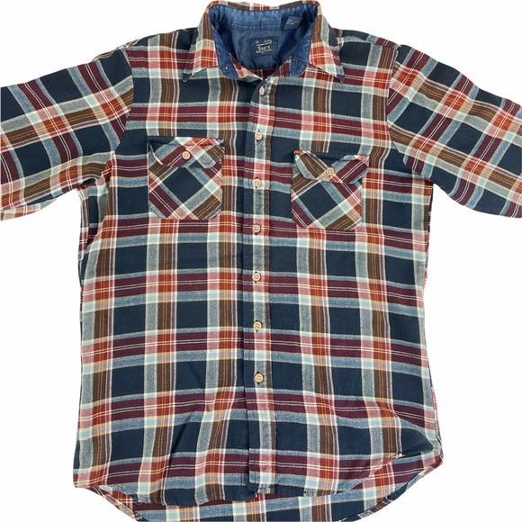 Vintage Red and Blue Plaid Flannel Shirt, Med Tall - Picture 2 of 11